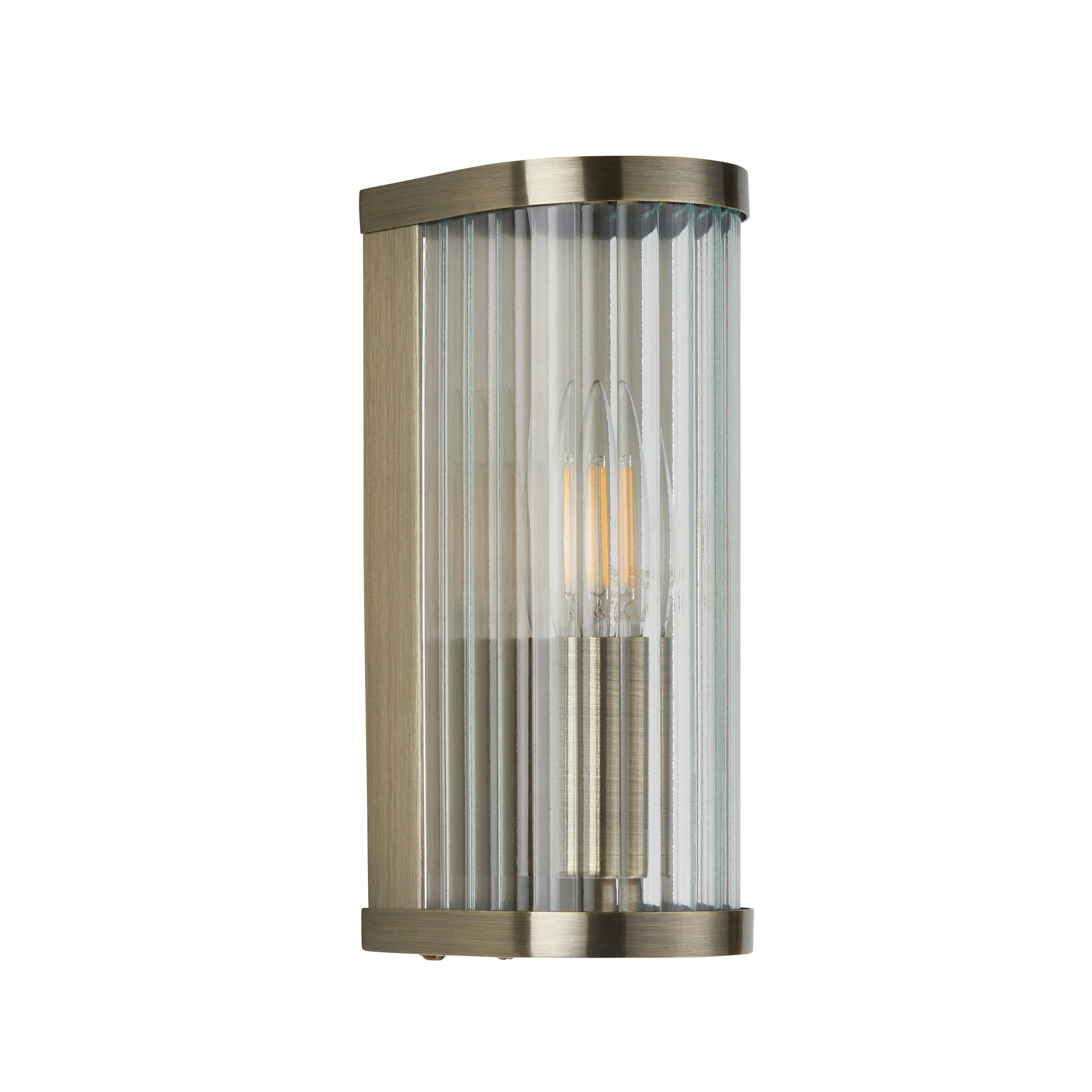 Endon Ridgeton Wall Light in Antique Brass and Clear Ribbed Glass Shade