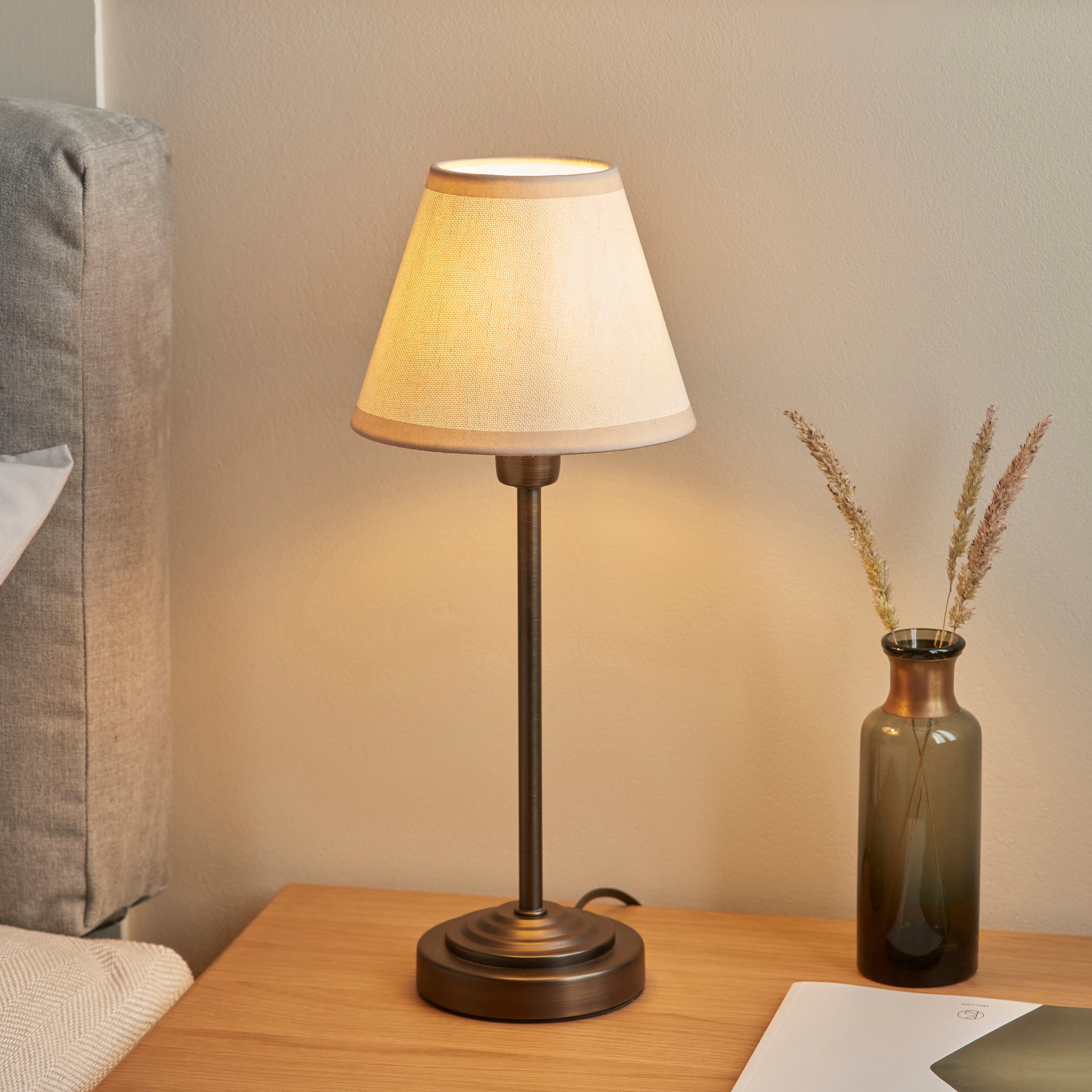 Endon Rise and Ivy 16cm Table Lamp Antique Bronze and Vintage White Shade