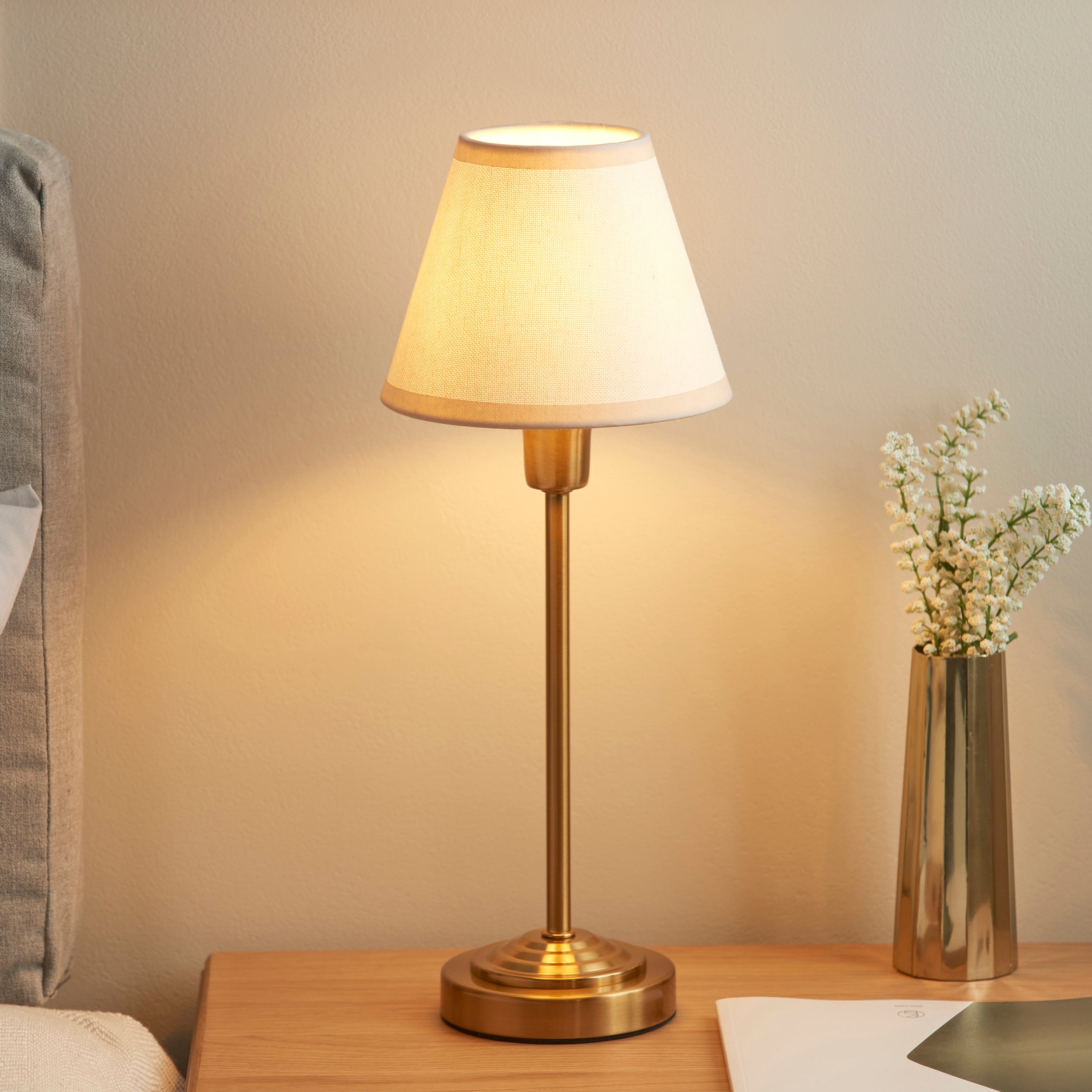 Endon Rise and Ivy 16cm Table Lamp Vintage Brass Finish and Vintage White Shade