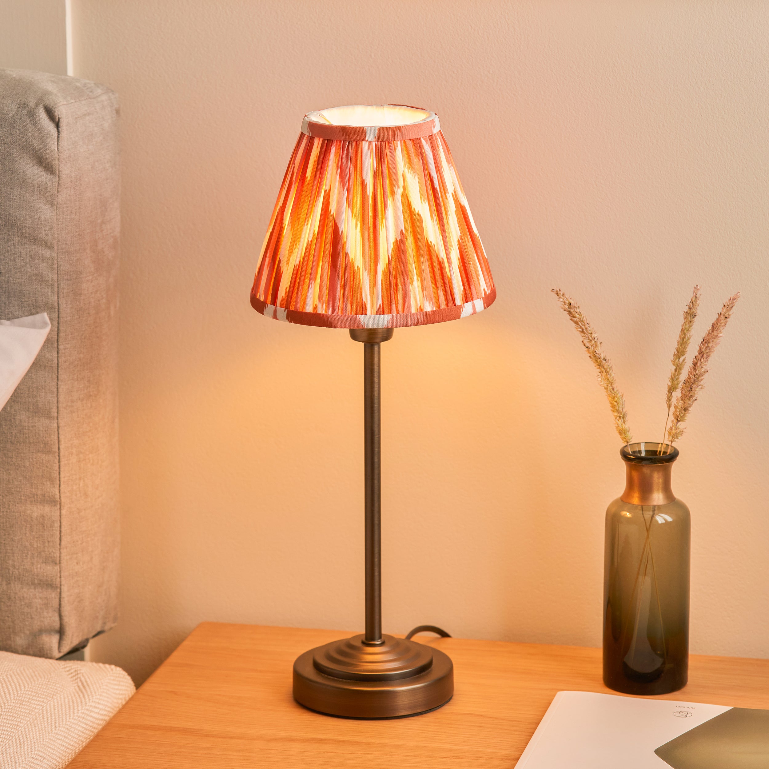 Endon Rise and Zigzag 16cm Table Lamp Antique Bronze and Apricot Orange