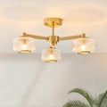 Endon Stamford 3 Light Semi Flush in Brushed Aged Brass and Clear Ribbed Glass