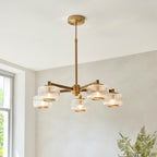 Endon Stamford 5 Light Pendant in Brushed Aged Brass and Clear Ribbed Glass