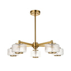 Endon Stamford 5 Light Pendant in Brushed Aged Brass and Clear Ribbed Glass