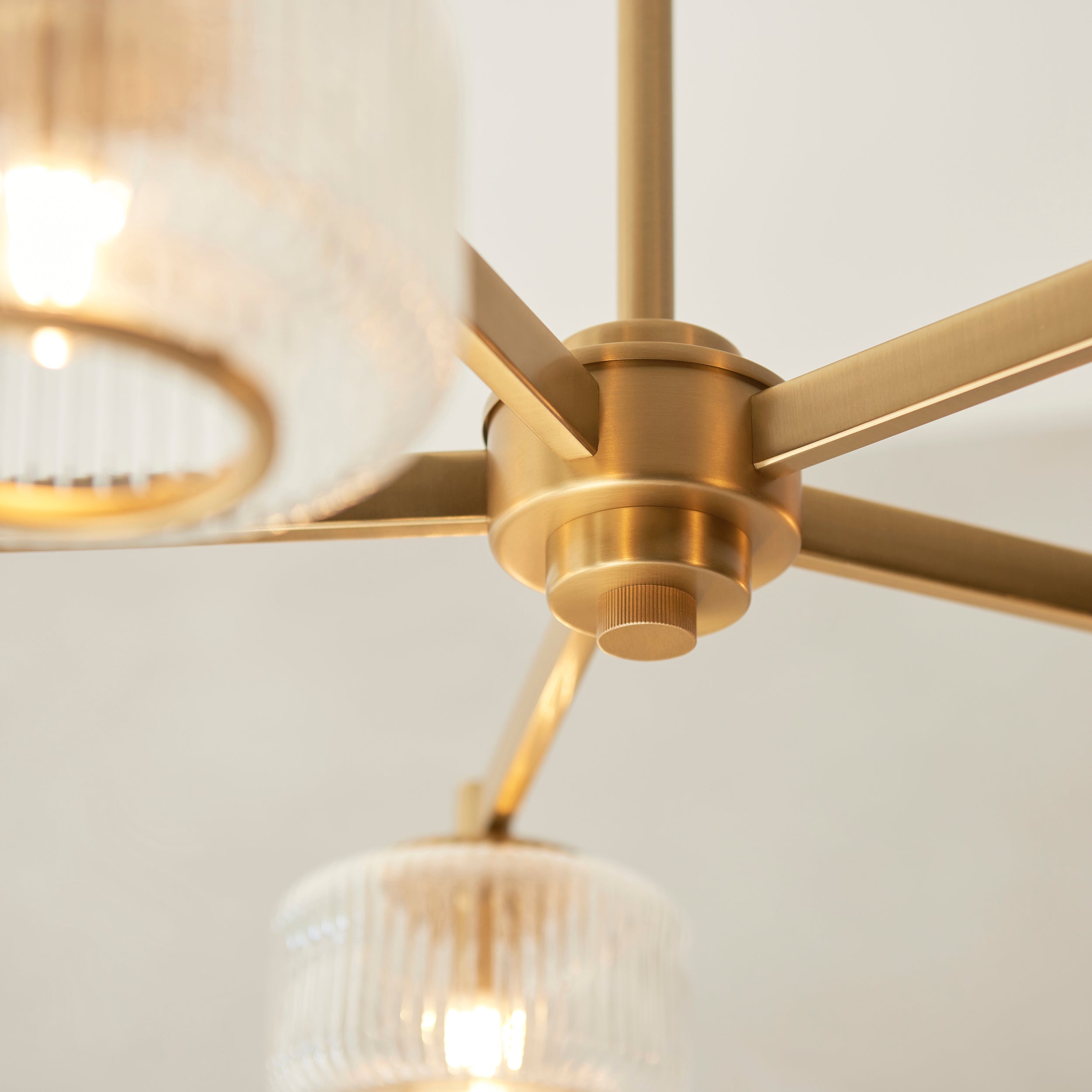 Endon Stamford 5 Light Pendant in Brushed Aged Brass and Clear Ribbed Glass