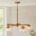 Endon Stamford 5 Light Pendant in Brushed Aged Brass and Clear Ribbed Glass