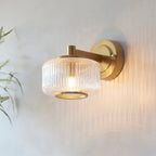Endon Stamford Wall Light in Brushed Aged Brass and Clear Ribbed Glass