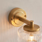 Endon Stamford Wall Light in Brushed Aged Brass and Clear Ribbed Glass