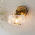 Endon Stamford Wall Light in Brushed Aged Brass and Clear Ribbed Glass