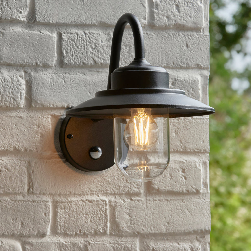 Endon Thornton Outdoor Wall Light in Matt Black and Clear Glass