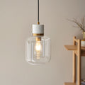 Endon Travi Pendant Light White Volakas Marble, Vintage Brass and Clear Glass