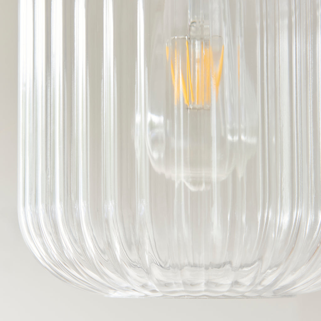 Endon Travi Ribbed Pendant Light in Vintage Brass and Clear Ribbed Glass