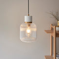 Endon Travi Ribbed Pendant Light White Volakas Marble, Vintage Brass and Clear Ribbed Glass