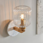 Endon Travi Ribbed Wall Light in Vintage Brass and Clear Ribbed Glass