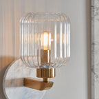 Endon Travi Ribbed Wall Light in Vintage Brass and Clear Ribbed Glass