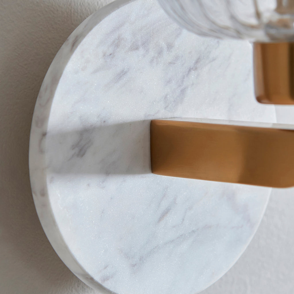 Endon Travi Ribbed Wall Light in Vintage Brass and Clear Ribbed Glass