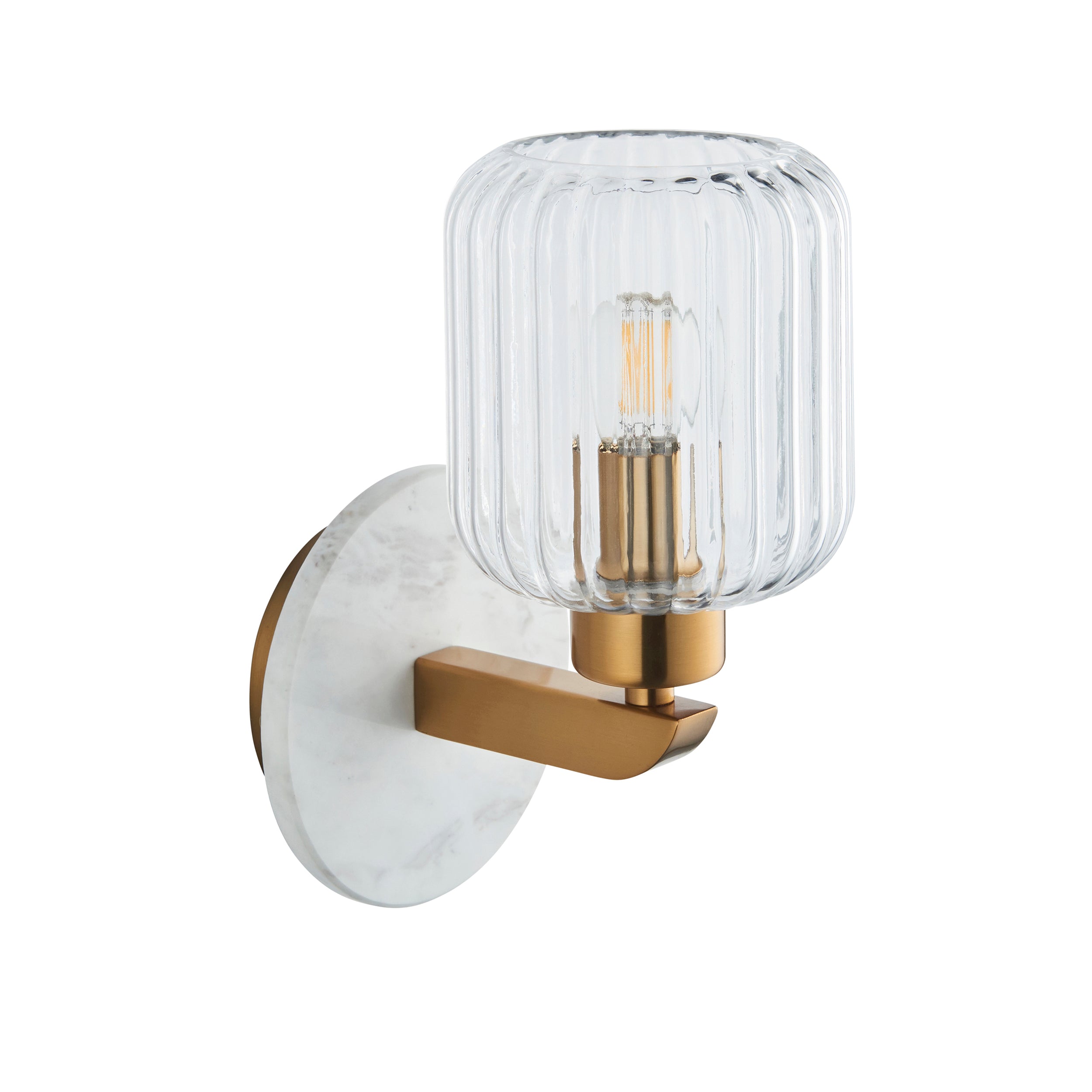 Endon Travi Ribbed Wall Light in Vintage Brass and Clear Ribbed Glass