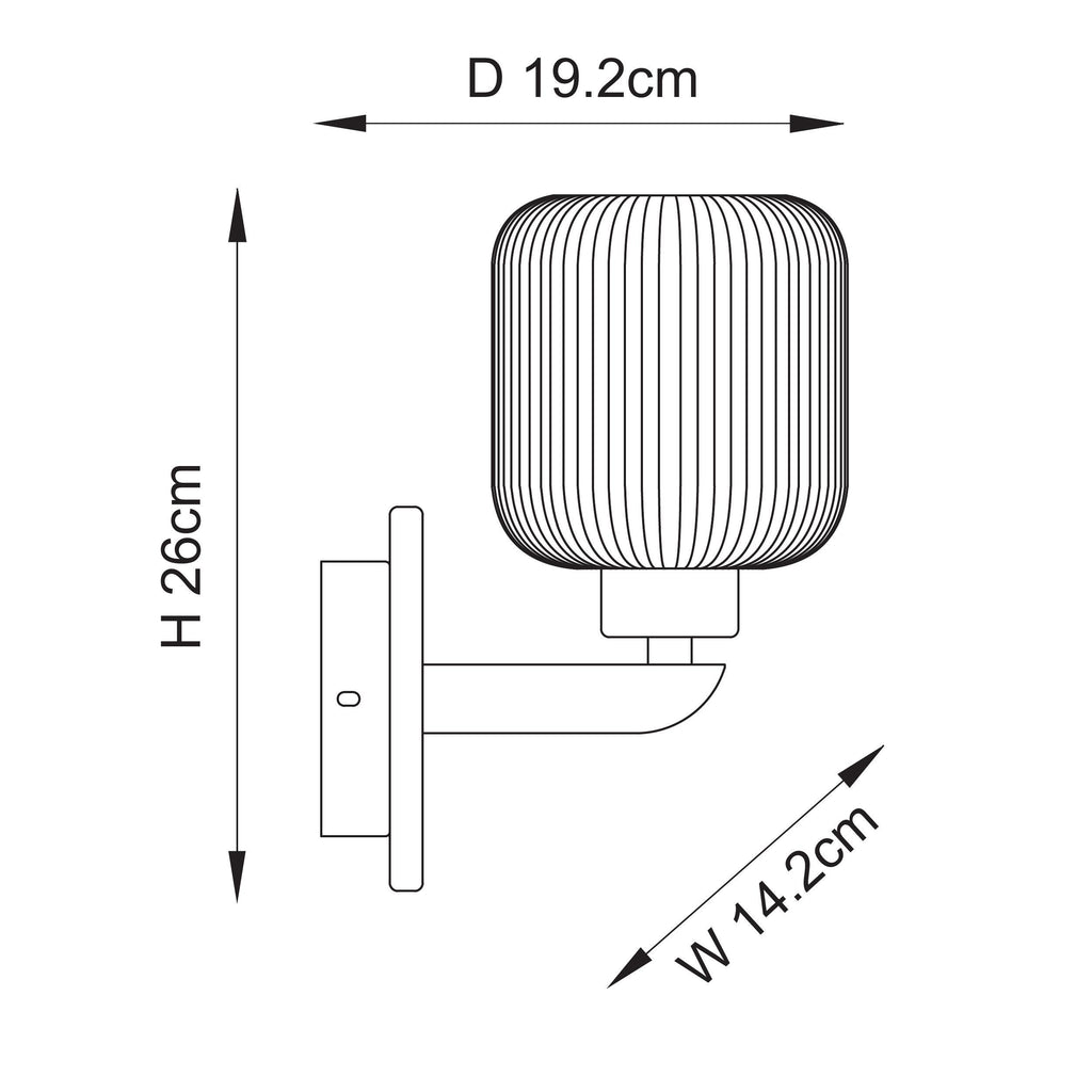 Endon Travi Ribbed Wall Light in Vintage Brass and Clear Ribbed Glass