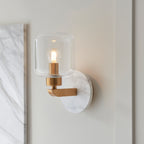 Endon Travi Wall Light in White Volakas Marble, Vintage Brass and Clear Glass