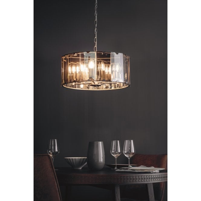 Endon Clooney Large 8 Light Pendant Light with Smoked Glass and Grey Frame