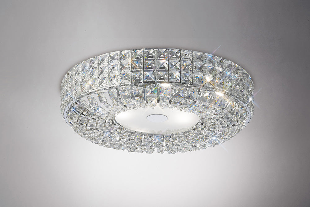 Diyas Enya 6 Light Flush Ceiling Light in Polished Chrome with Crystal