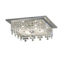 Diyas Esta 4 Light Square Flush Ceiling Light in Polished Chrome with Glass and Crystal