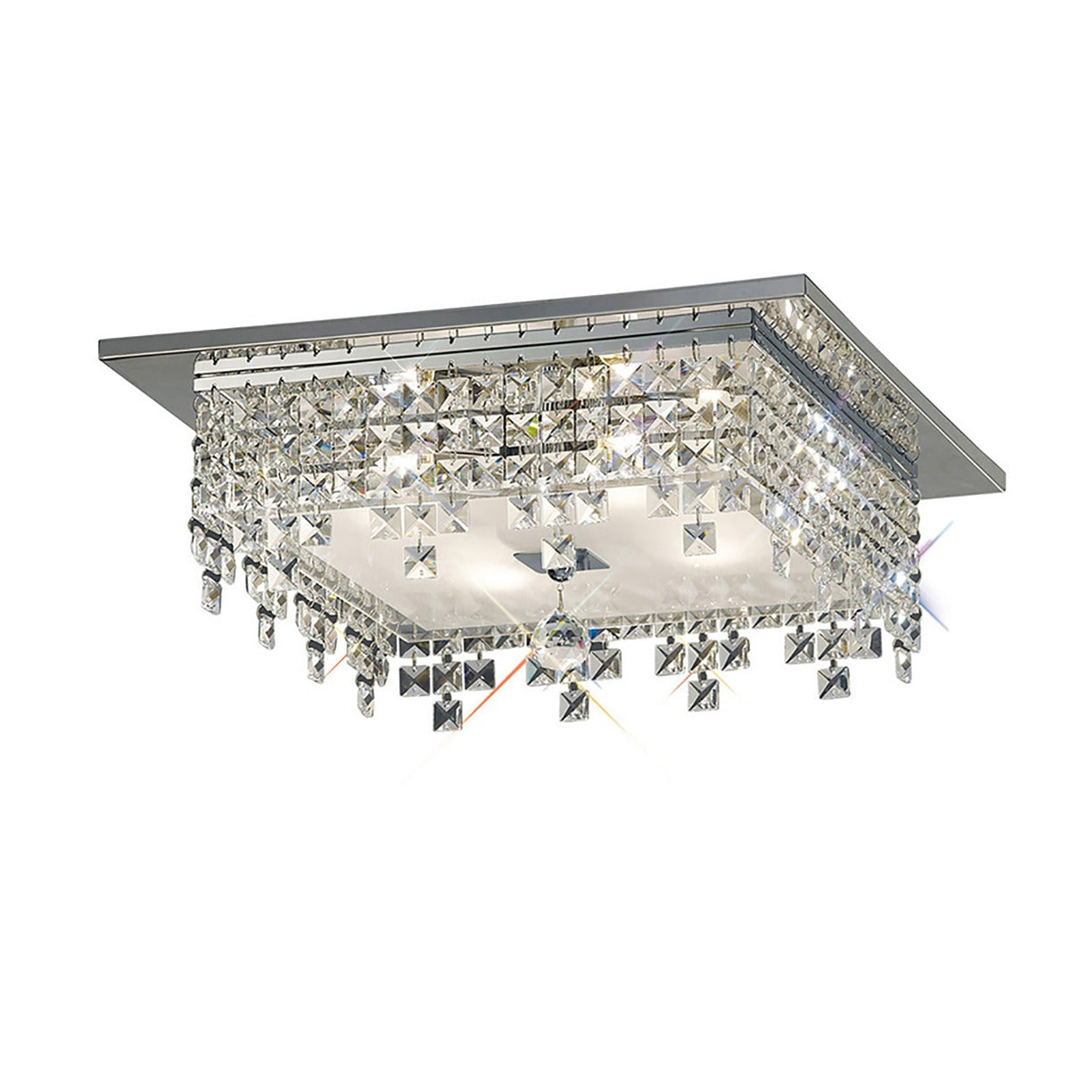 Diyas Esta 4 Light Square Flush Ceiling Light in Polished Chrome with Glass and Crystal