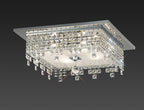 Diyas Esta 4 Light Square Flush Ceiling Light in Polished Chrome with Glass and Crystal