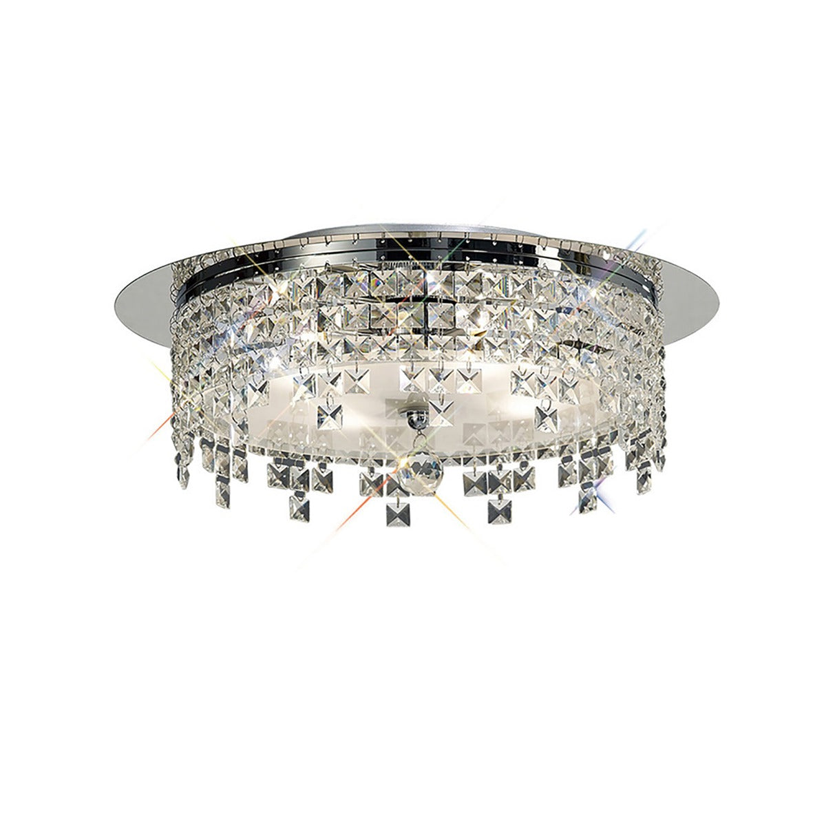 Diyas Esta 6 Light Round Flush Ceiling Light in Polished Chrome with Glass and Crystal