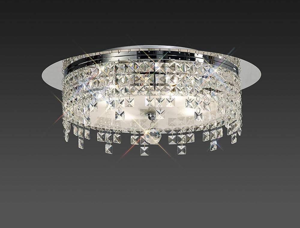 Diyas Esta 6 Light Round Flush Ceiling Light in Polished Chrome with Glass and Crystal