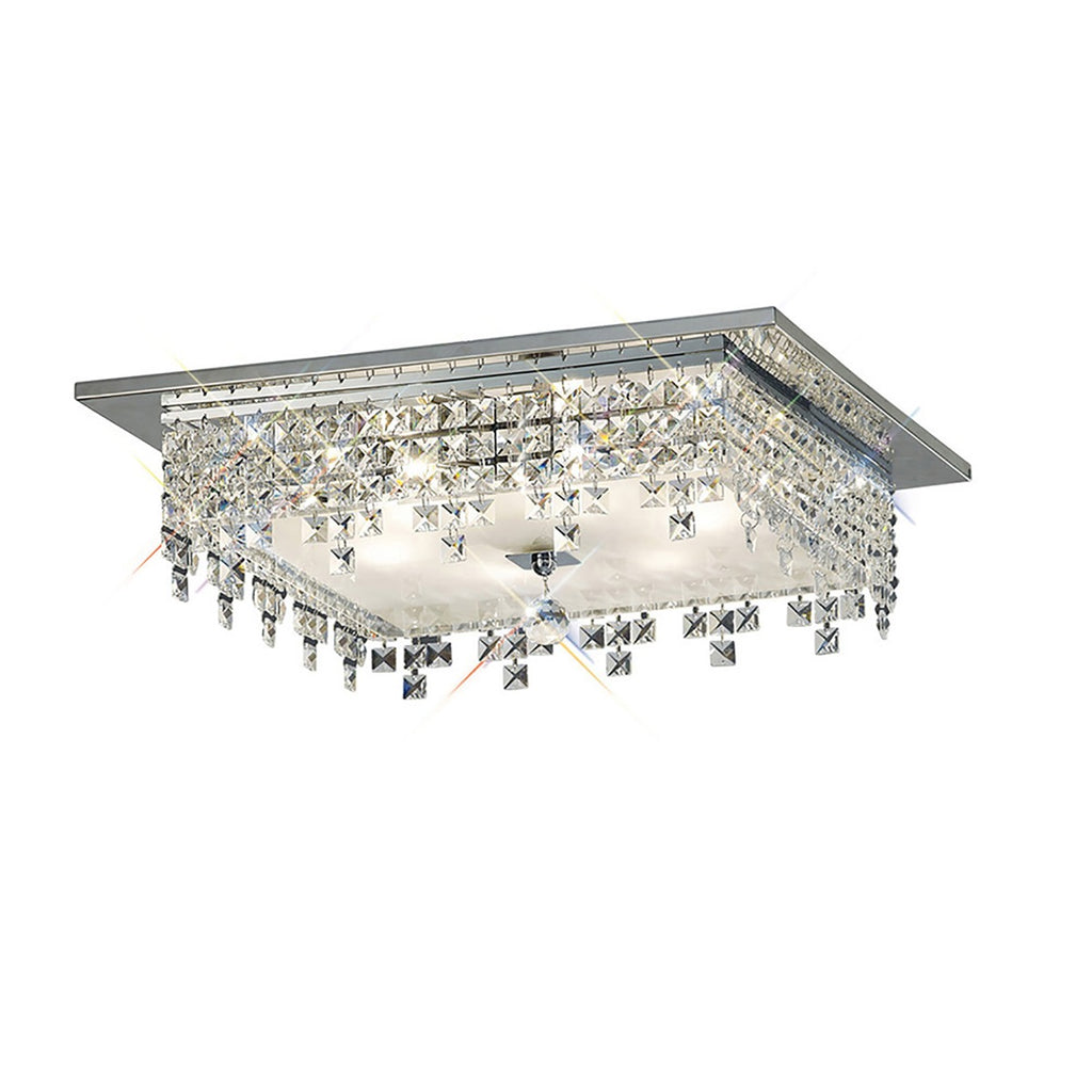 Diyas Esta 6 Light Square Flush Ceiling Light in Polished Chrome with Glass and Crystal