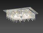Diyas Esta 6 Light Square Flush Ceiling Light in Polished Chrome with Glass and Crystal