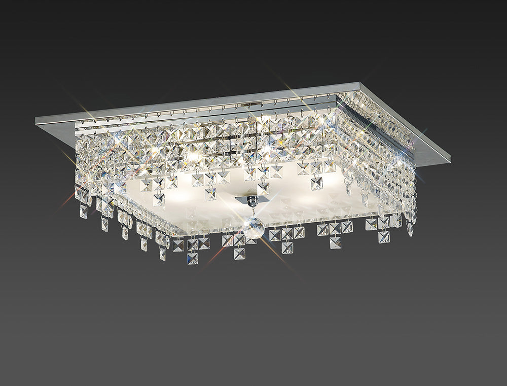 Diyas Esta 6 Light Square Flush Ceiling Light in Polished Chrome with Glass and Crystal