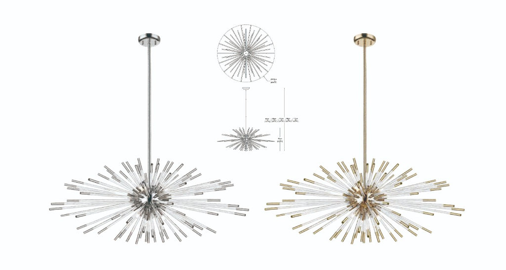 Schuller Evasion 9 Light Single Pendant Light in Gold with Remote