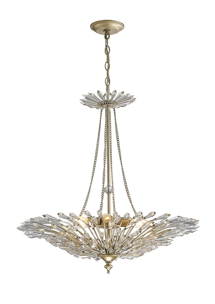 Diyas Fay 6 Light Pendant Light in Aged Gold with Crystal