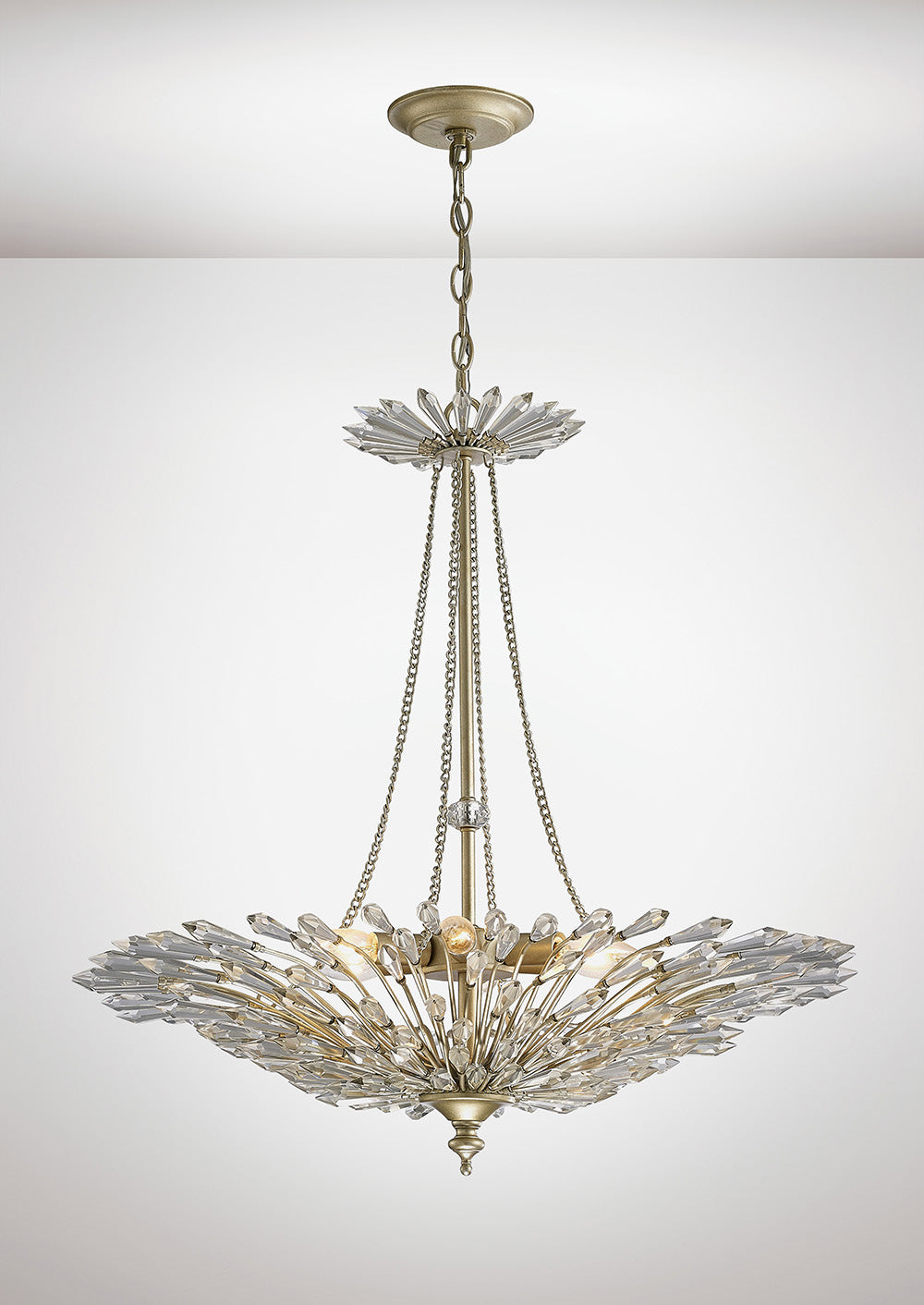 Diyas Fay 6 Light Pendant Light in Aged Gold with Crystal