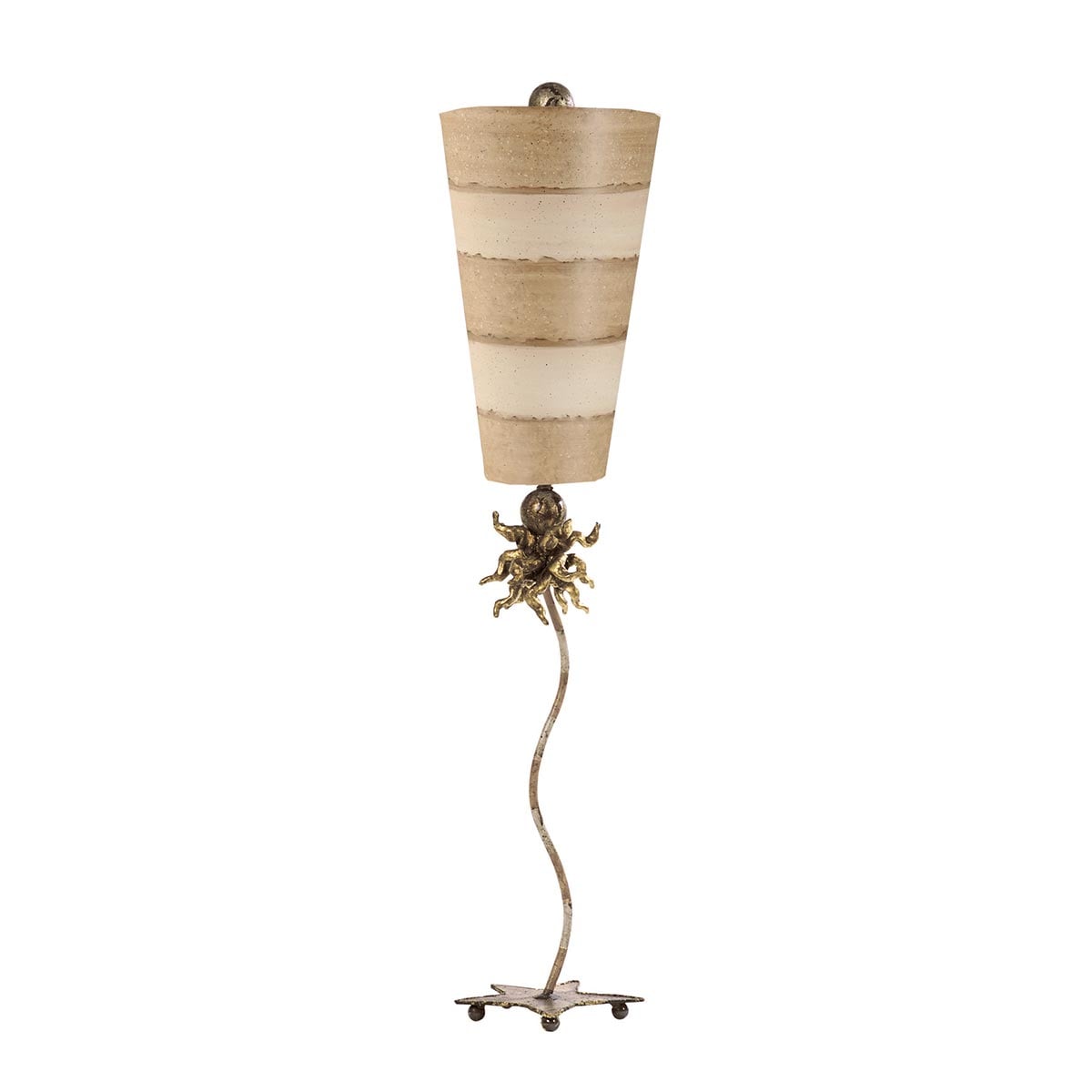 Flambeau Anemone Table Lamp with Gold Sculpture in Taupe Cream