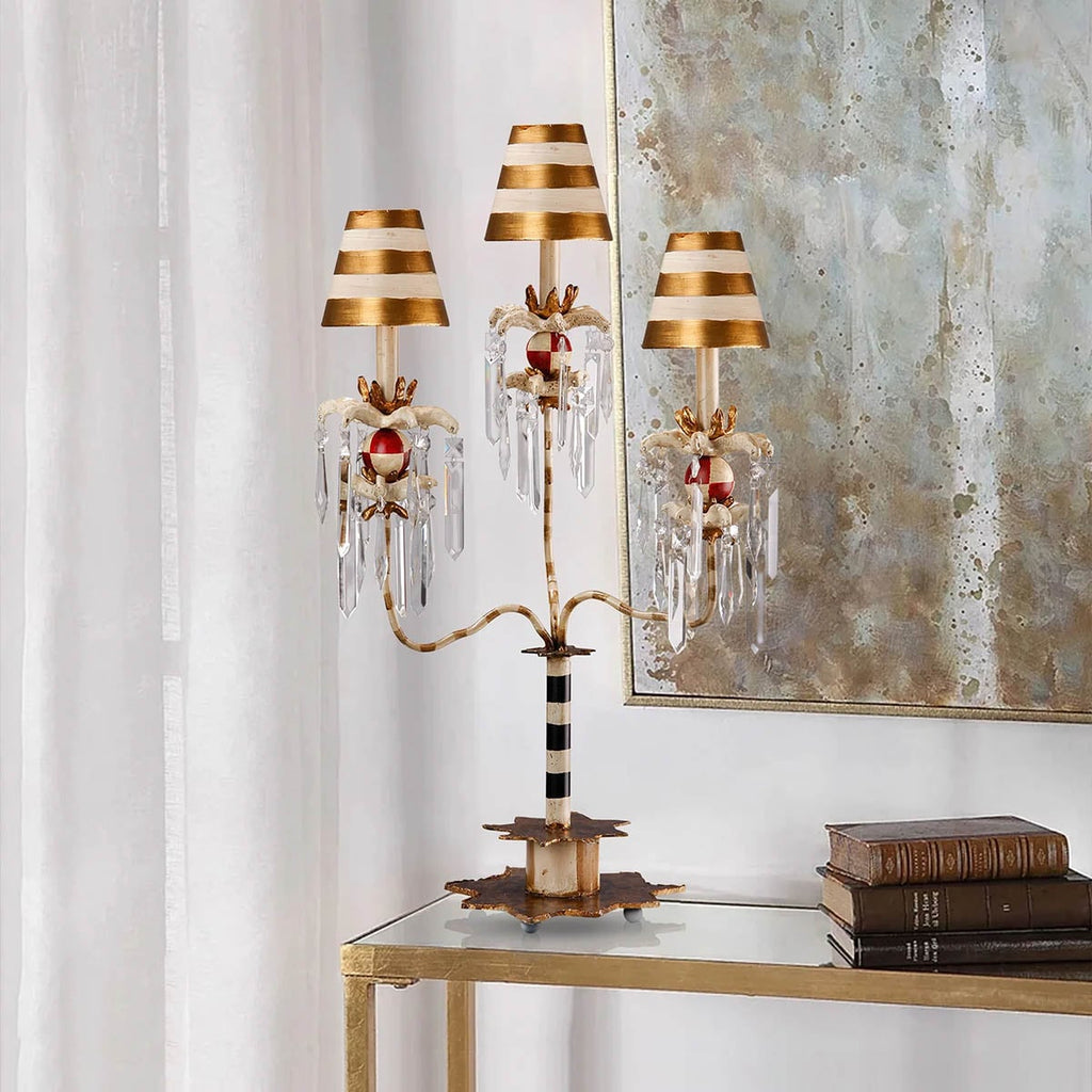 Flambeau Birdland 3 Light Table Lamp with Crystals in Cream and Gold