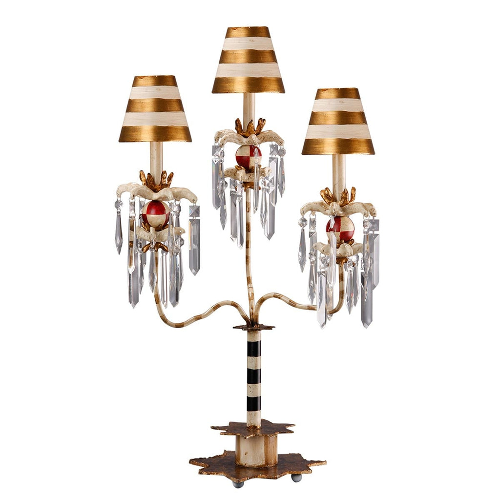 Flambeau Birdland 3 Light Table Lamp with Crystals in Cream and Gold