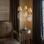 Flambeau Birdland 3 Light Table Lamp with Crystals in Cream and Gold