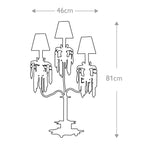 Flambeau Birdland 3 Light Table Lamp with Crystals in Cream and Gold - dimensions