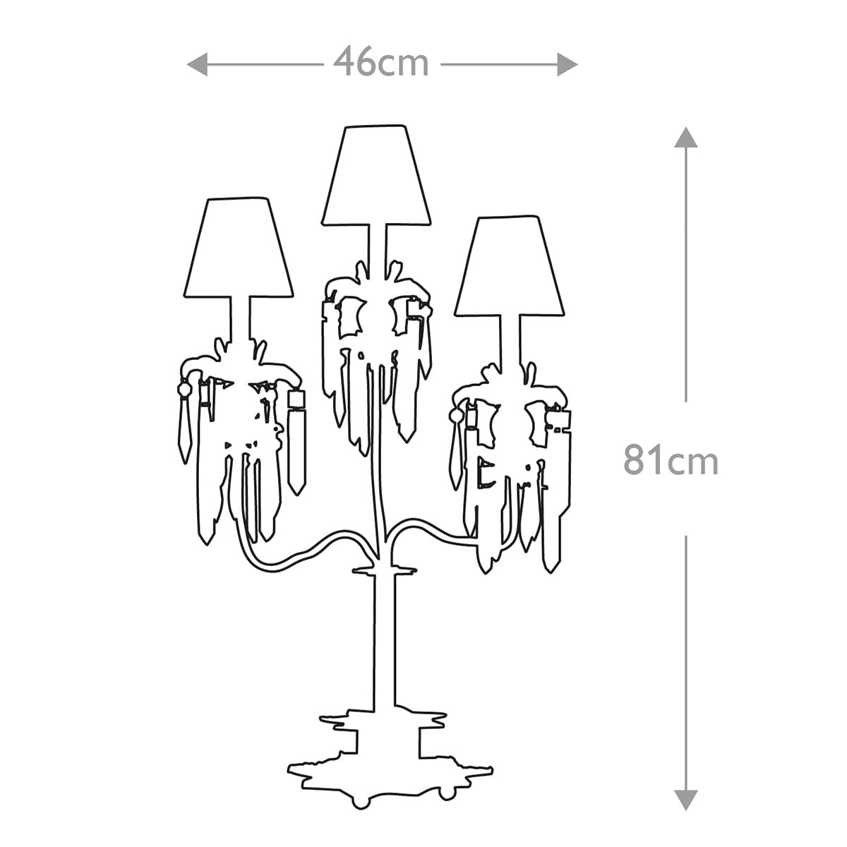 Flambeau Birdland 3 Light Table Lamp with Crystals in Cream and Gold - dimensions