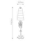 Flambeau Birdland Table Lamp with Crystals in Gold and Cream - dimensions