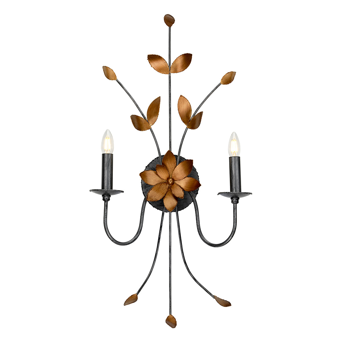 Flambeau Simone 2 Light Wall Light with Gilded Blossoms in Earthen Finish