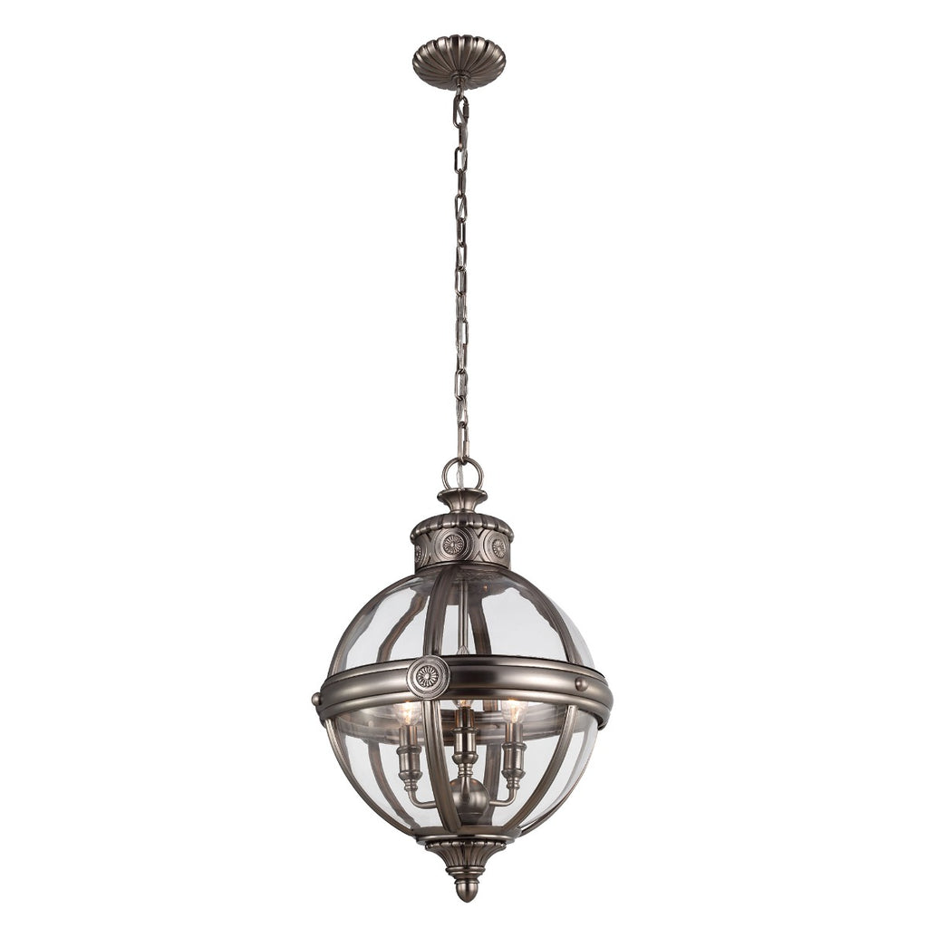 Feiss Adams 3 Light Globe Pendant Light in Antique Nickel