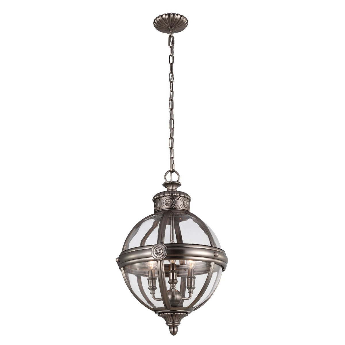Feiss Adams 3 Light Globe Pendant Light in Antique Nickel