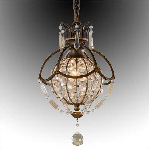 Feiss Bellini Mini Pendant Light in Antique Bronze with Quartz Crystal