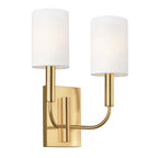 Feiss Brianna 2 Light Wall Light in Burnished Brass with White Linen Shades
