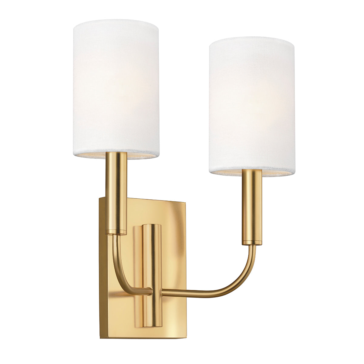 Feiss Brianna 2 Light Wall Light in Burnished Brass with White Linen Shades