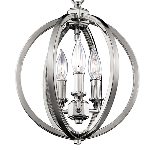 Feiss Corinne 3 Light Orb Pendant Light in Polished Nickel with Crystal