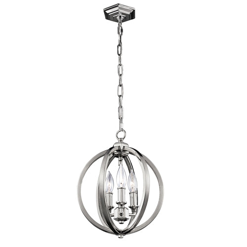 Feiss Corinne 3 Light Orb Pendant Light in Polished Nickel with Crystal